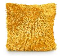 Velosso Velvet Touch Shaggy Chenille Cushion, Soft Texture, Zip Closure, Machine Washable, Luxury Living Room Decor - Ochre