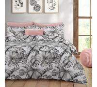 Velosso Vibrant Tropical Duvet Cover Set With Pillowcases, Nature-Inspired Botanical Design, Easy-Care Bedroom Decor - Grey