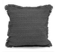 Velosso Waffle Fringed Filled Cushion with Shabby Chic Waffle in Charcoal | Size: 43 cm x 43 cm Velosso Charcoal 43 cm x 43 cm