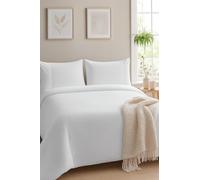 Velosso Waffle Plain Seersucker Bedding Set White Grey Stylish Waffle Weave Texture Duvet Quilt Cover and Pillowcase Set (White, Single)