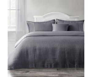 Velosso Waffle Plain Seersucker Bedding Set White Grey Stylish Waffle Weave Texture Duvet Quilt Cover and Pillowcase Set (Charcoal Grey, Single)