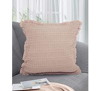 Velosso Waffle Tassel Fringed Scatter Soft Decorative Square Pillow for Sofa Chair Couch Bedroom Decorative Pillowcases 18x18inch 45x45cm (Beige, 2 x Covers Only)
