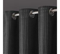 Velosso Waffle Thermal Total Blackout Curtains Ringtop Insulated Curtain Pair Waffle Jacquard Weave Texture (Charcoal Grey, W90 X L90)