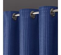 Velosso Waffle Thermal Total Blackout Curtains Ringtop Insulated Curtain Pair Waffle Jacquard Weave Texture (Navy, W66 X L90)