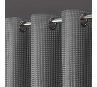 Velosso Waffle Thermal Total Blackout Curtains Ringtop Insulated Curtain Pair Waffle Jacquard Weave Texture (Silver Grey, W90 X L90)
