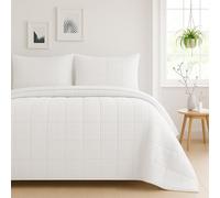 Velosso Waffle Weave Quilted 3-Piece Bedspread Set - 235x235cm Coverlet with 2 Pillow Shams - Plain Jacquard Throw Blanket Coverless Quilt - Lightweight & Breathable Comforter (White)