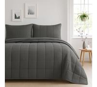 Velosso Waffle Weave Quilted 3-Piece Bedspread Set - 235x235cm Coverlet with 2 Pillow Shams - Plain Jacquard Throw Blanket Coverless Quilt - Lightweight & Breathable Comforter (Charcoal Gray)
