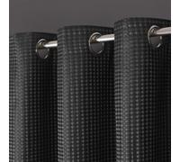 Velosso Waffle Weave Total Blackout Jacquard Eyelet Header Curtains - Charcoal
