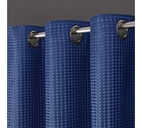 Velosso Waffle Weave Total Blackout Jacquard Eyelet Header Curtains - Navy