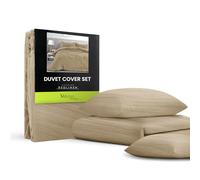 Velosso Washed Linen Brushed MicroFibre Beige Duvet Cover Bedding Set Soft Plain Dye Bedding Quilt Cover Set, with Pillow case (Natural Beige, Super King)