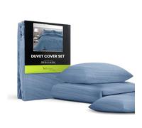 Velosso Washed Linen Brushed MicroFibre Denim Blue Duvet Cover Bedding Set Soft Plain Dye Bedding Quilt Cover Set, with Pillow case (Denim Blue, King)