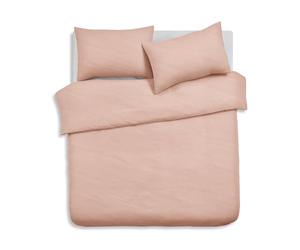 Velosso Washed Linen Brushed MicroFibre Rose Pink Duvet Cover Bedding Set Soft Plain Dye Bedding Quilt Cover Set, with Pillow case (Pink, Single)