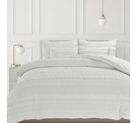 Velosso White Saville Embossed Geometric Pattern Duvet Cover And Pillowcase Set Double