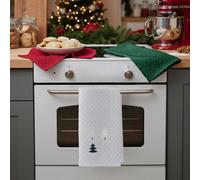 Velosso White Xmas Trees 3 Pack Cotton Christmas Embroidered Tea Towels 70Cm X 40Cm