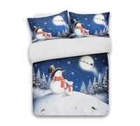 Velosso Winter Wonderland Christmas Bedding Set, Polycotton Duvet Cover with Robins, Snowman & Rabbit Design, Navy Blue and White, Button Closure, Machine Washable (King)