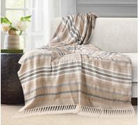 Velosso Zigzag Throw Multicoloured Aztec Design With Tassels, Soft Acrylic Blanket For Bed, Sofa Or Armchair, 70Cm X 100Cm - Beige