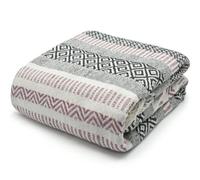 Velosso Zigzag Throw Multicoloured Aztec Design With Tassels, Soft Acrylic Blanket For Bed, Sofa Or Armchair, 70Cm X 100Cm - Blush