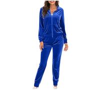 Velour 2 Piece Outfits Sets for Womens Loungewear Zip Up Hoodie and Joggers Sweatpants Sweatsuits Tracksuits Women Hunting Gear (Blue, M)