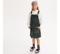 Velour Dungaree Dress Khaki Green