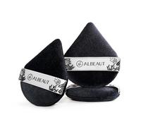 Velour Powder Puff for Loose & Pressed Powder, Large XL Teardrop for Setting, Baking & Touch-Ups, High-Density Black Velvet, Reinforced Cushion Core, Washable&Reusable, Silver Ribbon Strap, 3 Pack