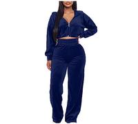 Velour Tracksuit Set Women UK Clearance,2 Piece Outfit Velvet Zipper Crop Hoodie and Sweatpants Y2K Sweatsuit Workout Sets Velour Tracksuits Ladies Sweatshirt Suits Plain Sport Activewear Loungewear