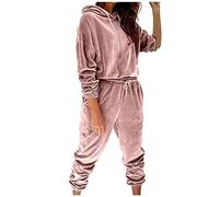 Velour Tracksuit Women Full Set UK 2 Piece Outfit Sets Plain Long Sleeve Hoodie and Jogging Bottoms Casual Loose Sweatshirt Co Ord Set Sweat Suit Aesthetic Yoga Gym Tracksuits Ladies