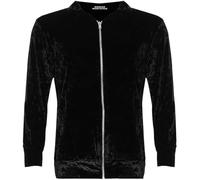 Velour Velvet Bomber Jacket Ladies Fancy Party Zip Blazer Top Long Sleeves Coat#(Black Velvet Coat#UK 16#Womens)