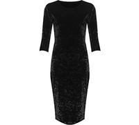 Velour Velvet Long Sleeves Fancy Dress Womens Crushed Party Bodycon Knee Dress#(Black Velour Velvet Long Sleeves Fancy Dress#UK 20#Womens)