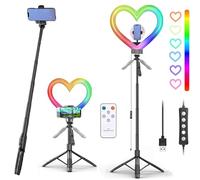 VeloZap Heart Ring Light, 12" RGB LED Heart Ring Light with Stand Heart Shaped Selfie Ring Light with Phone Holder for Live Stream/Makeup Compatible with All Phones