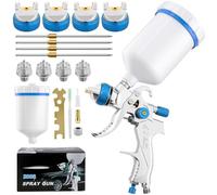 VELPAX HVLP Paint Spray Kit,Blue Nozzle Professional Air Gravity Feed Spray Gun Kit with1.4mm 1.7mm 2.0mm 2.5mm Paint Tool for Car Furniture Painting Handheld Sprayer