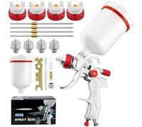 VELPAX HVLP Paint Spray Kit,Red Nozzle Professional Air Gravity Feed Spray Gun Kit with1.4mm 1.7mm 2.0mm 2.5mm Paint Tool for Car Furniture Painting Handheld Sprayer