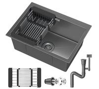 VELPAX Stainless Steel Kitchen Sink,50 x 43cm,Inset Kitchens Sink,with Waste Kit,Drain Pipe,Pull-Out Drainer Basket,Suitable for Bathroom,Caravan Travelling