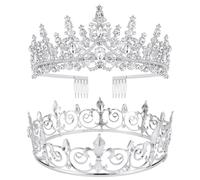 VELSCRUN 2 Pcs Tiara Crown for Men Women, Silver Crowns for Men Metal, King Queen Crown Tiaras, Prince Crown Princess Tiaras for Girls, Birthday Prom Wedding Halloween Party Hair Accessories B