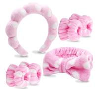 VELSCRUN 6 Pack Spa Headband, Makeup Headband, Face Wash Headband, Skincare Headbands, Pink Dot Sponge Hair Band Bow Tie Spa Headband for Washing Face Wristband Set Women Girls Hair Accessories