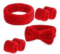 VELSCRUN 6 Pack Spa Headband, Makeup Headband, Face Wash Headband, Skincare Headbands, Red Bow Tie Hair Band Spa Headband for Washing Face Wristband Set Hair Accessories for Women Girls Gifts