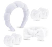 VELSCRUN 6 Pack Spa Headband, Makeup Headband, Face Wash Headband, Skincare Headbands, White Sponge Hair Band Bow Tie Spa Headband for Washing Face Wristband Set Hair Accessories for Women Gifts
