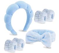VELSCRUN 6 Pack Spa Headband, Makeup Headband, Face Wash Headbands, Skincare Headbands, Blue Sponge Hair Band Bow Tie Spa Head Band for Washing Face Wristband Set Hair Accessories for Women Gifts