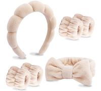 VELSCRUN 6 Pack Spa Headband, Makeup Headband, Face Wash Headbands, Skincare Headbands, Brown Sponge Hair Band Bow Tie Spa Head Band for Washing Face Wristband Set Hair Accessories for Women