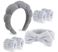 VELSCRUN 6 Pack Spa Headband, Makeup Headband, Face Wash Headbands, Skincare Headbands, Grey Sponge Hair Band Bow Tie Spa Head Band for Washing Face Wristband Set Hair Accessories for Women Girls