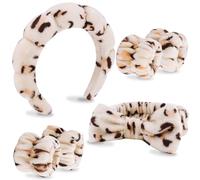 VELSCRUN 6 Pack Spa Headband, Makeup Headband, Face Wash Headbands, Skincare Headbands, Leopard Sponge Hair Band Bow Tie Spa Head Band for Washing Face Wristband Set Hair Accessories for Women Gifts