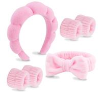 VELSCRUN 6 Pack Spa Headband, Makeup Headband, Face Wash Headbands, Skincare Headbands, Pink Sponge Hair Band Bow Tie Spa Head Band for Washing Face Wristband Set Hair Accessories for Women Girls