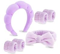 VELSCRUN 6 Pack Spa Headband, Makeup Headband, Face Wash Headbands, Skincare Headbands, Purple Sponge Hair Band Bow Tie Spa Head Band for Washing Face Wristband Set Hair Accessories for Women Gifts