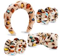 Velscrun 6 Pack Spa Headband, Makeup Headband, Face Wash Headbands, Skincare Headbands, Sponge Hair Band Bow Tie Spa Head Band for Washing Face Wristband Set Hair Accessories for Women Gifts Leopard D