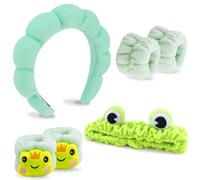 VELSCRUN 6 Pack Spa Headbands and Hair Accessories Set - Makeup, Face Washing, Skincare Wristbands with Green Sponge Bow Ties for Women Gifts
