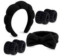 VELSCRUN 6 Pack Spa Headbands Set - Black Sponge Hair Bands with Bow Tie for Makeup, Face Washing, Skincare, and Hair Accessories for Women Gifts