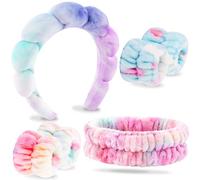 VELSCRUN 6 Pcs Colourful Bubble Puffy Sponge Spa Headband Wristband Set, Spa Headbands for Wash Face, Makeup Headband, Facial Skincare Headbands Women Girls Sleepover Party Supplies Hair Accessories