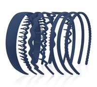VELSCRUN 7 Pcs Different Headbands for Women Navy Blue Hair Bands for Women's Wavy Curly Hair Non Slip Plastic Head Bands with Teeth Comb Headband Face Wash Hair Accessories Gifts for Women Gilrs