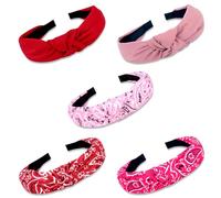 VELSCRUN Bandana Knotted Headbands 5 Pack Headbands for Women Gilrs Fashion Head Bands Solid Headband Non Slip Hair Band for Womens Thin Thick Short Hair Accessories A