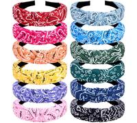 VELSCRUN Bandana Knotted Headbands for Women 12 Pack Gilrs Head Bands Fashion Solid Hair Band Non Slip for Womens Thin Thick Short Hair Face Wash Hair Accessories