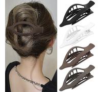 Velscrun Flat Hair Clips for Women Girls - 4Pcs Matte French Concord Alligator Claw Clips - Large Duck Billed Accessories for Thick Thin Hair - Black White Brown Dark Brown
